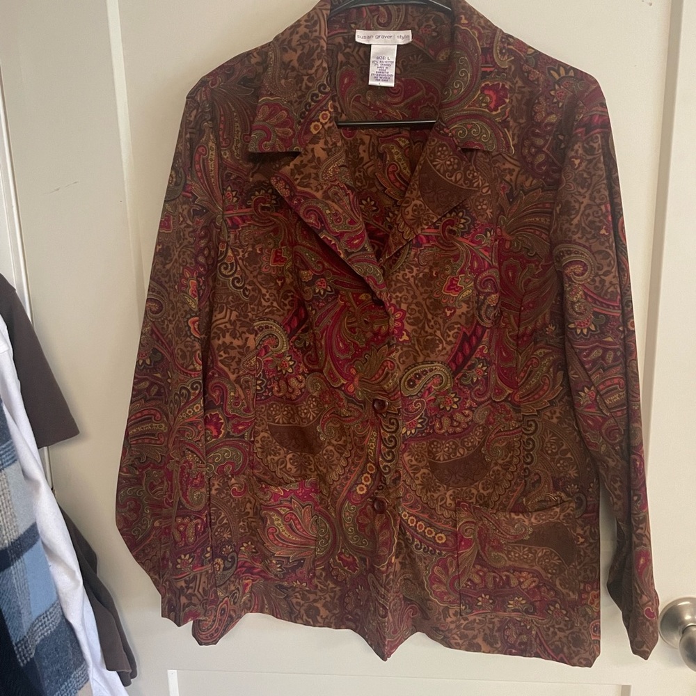 Susan Graver Brown and Red Blazer